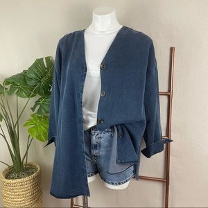 Soft Surroundings Blue Tencel Button-down Shirt (Sz Medium)